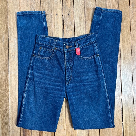 70s Vintage Fiorucci Safety Jeans High Rise Slim Skinny Fit Locker Tag Size‎ 24 - Picture 1 of 11